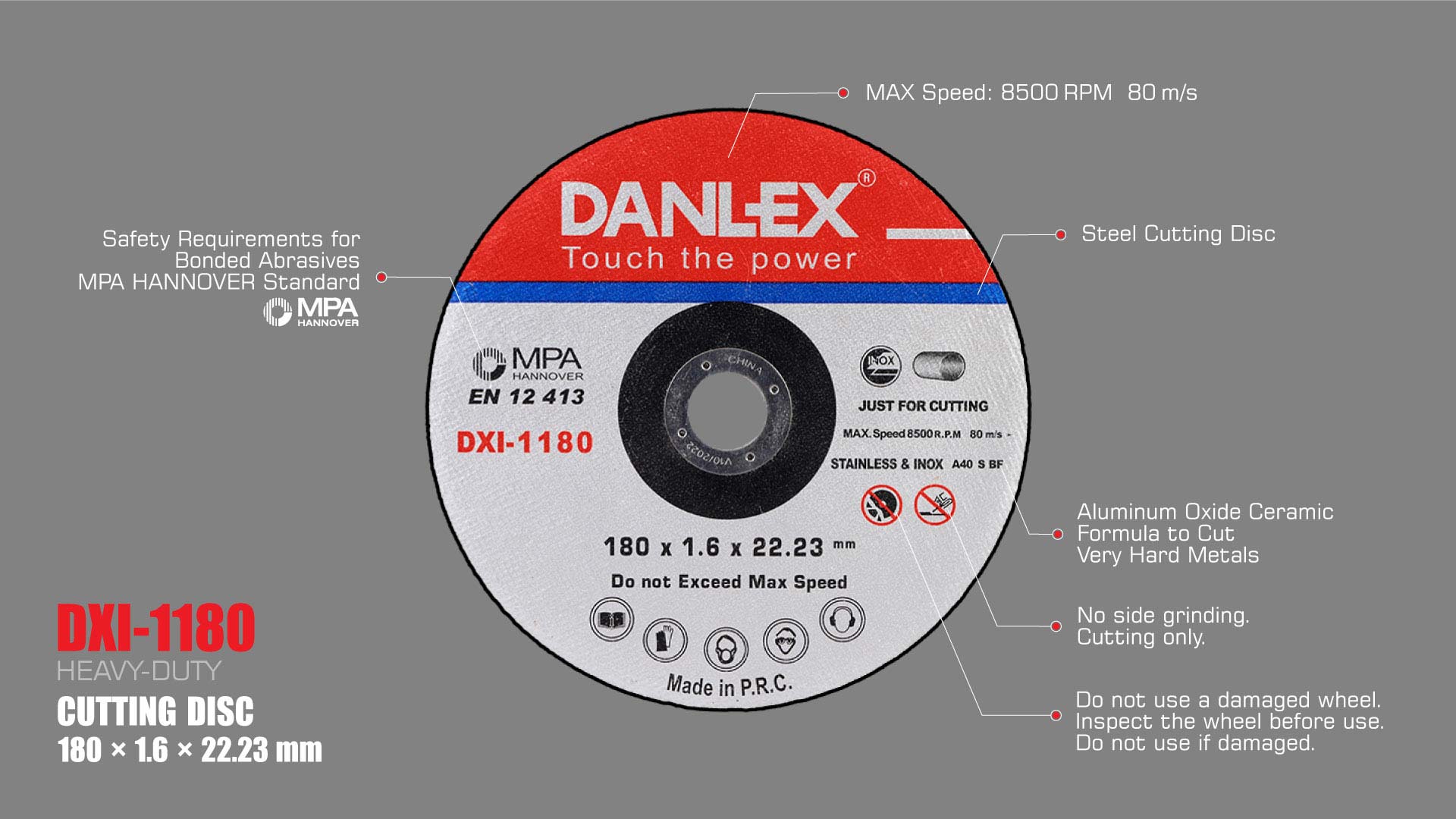 مشخصات صفحه برش استیل 180 میلمیتر دنلکس مدل DXI-1180