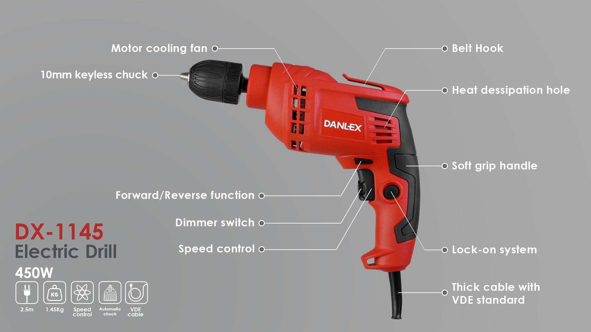 electric drill 450w dx-1145 informations