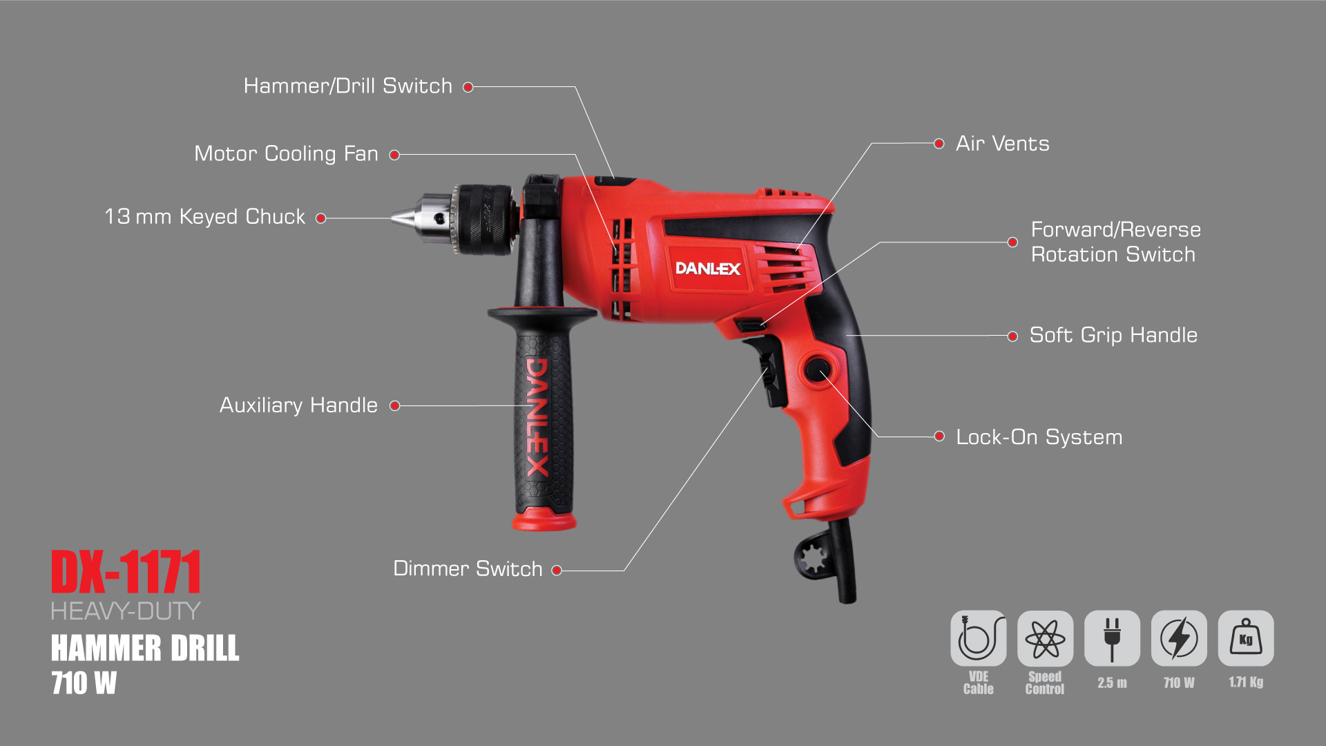 دریل چکشی 710 وات دنلکس مدل DX-1171