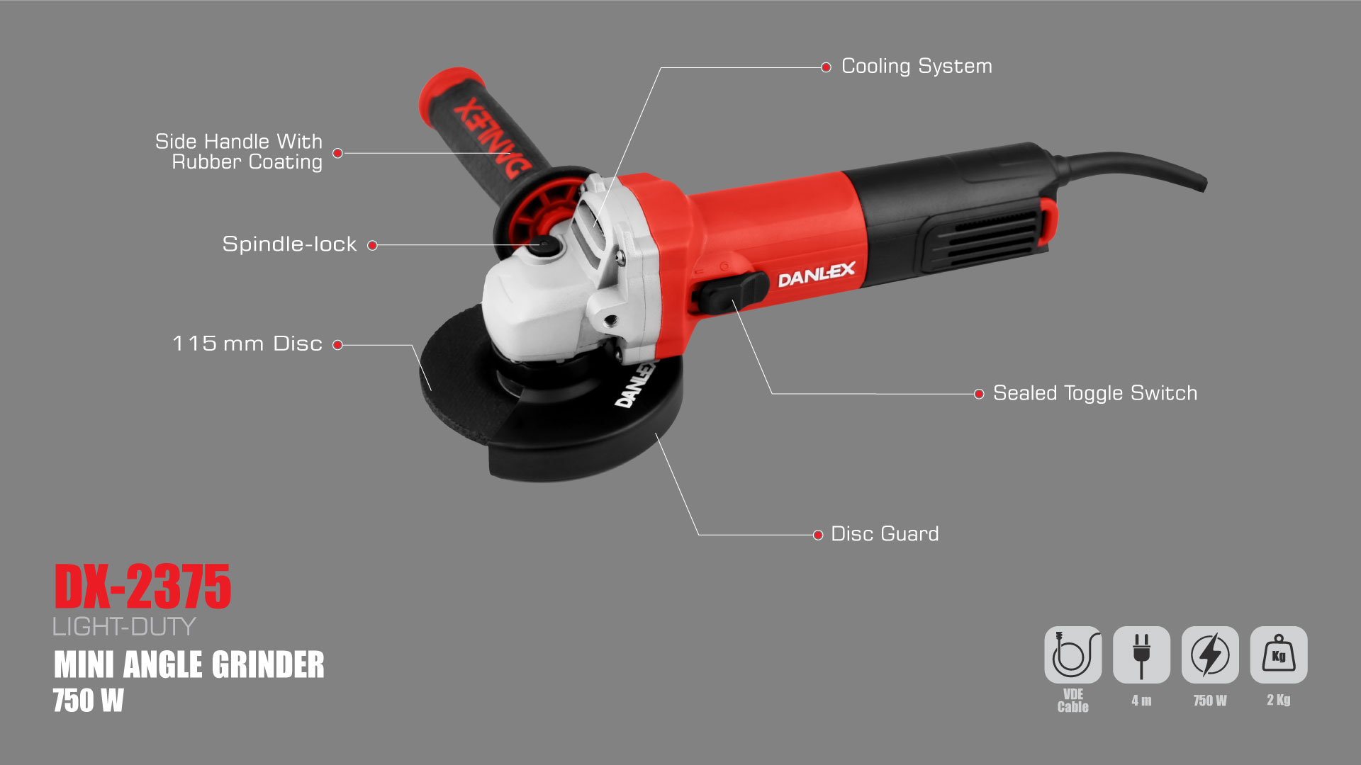 مشخصات فنی مینی فرز 115 میلیمتری دنلکس مدل DX-2375