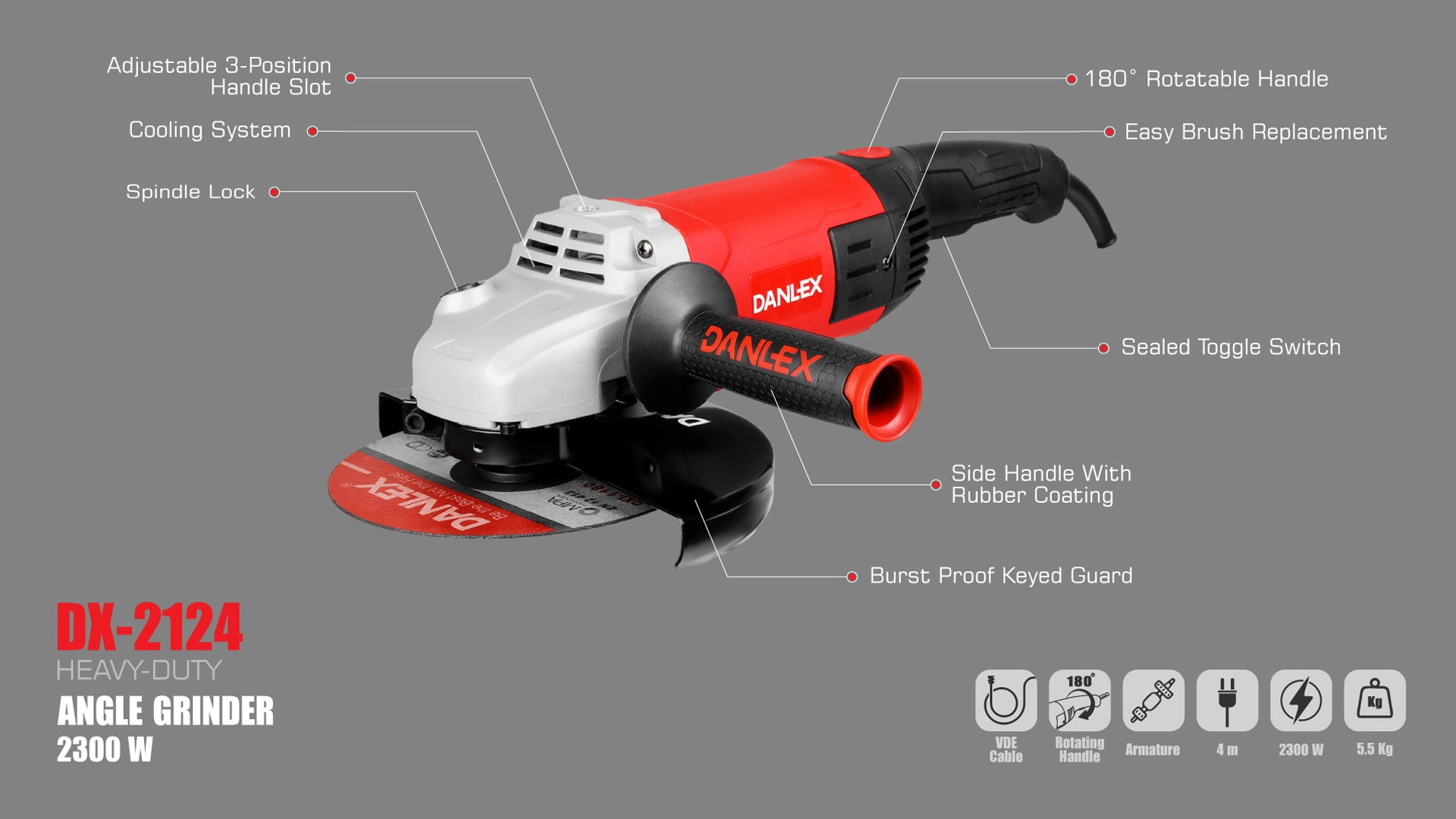 فرز سنگبری دنلکس 230 میلیمتر 2300 وات مدل DX-2124 بررسی-فرز-سنگبری-230-میلیمتری-دنلکس-مدل-DX-2124