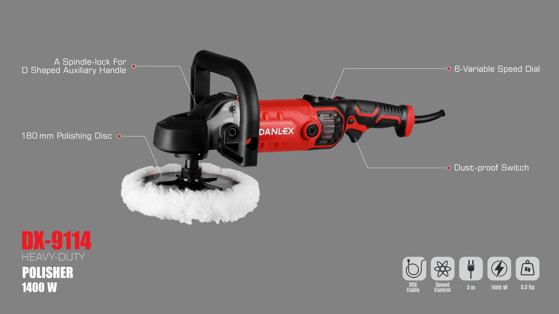 پولیش صنعتی دنلکس 180 میلیمتری 1400 وات مدل DX-9114 بررسی-پولیش-برقی-دنلکس-مدل-DX-9114