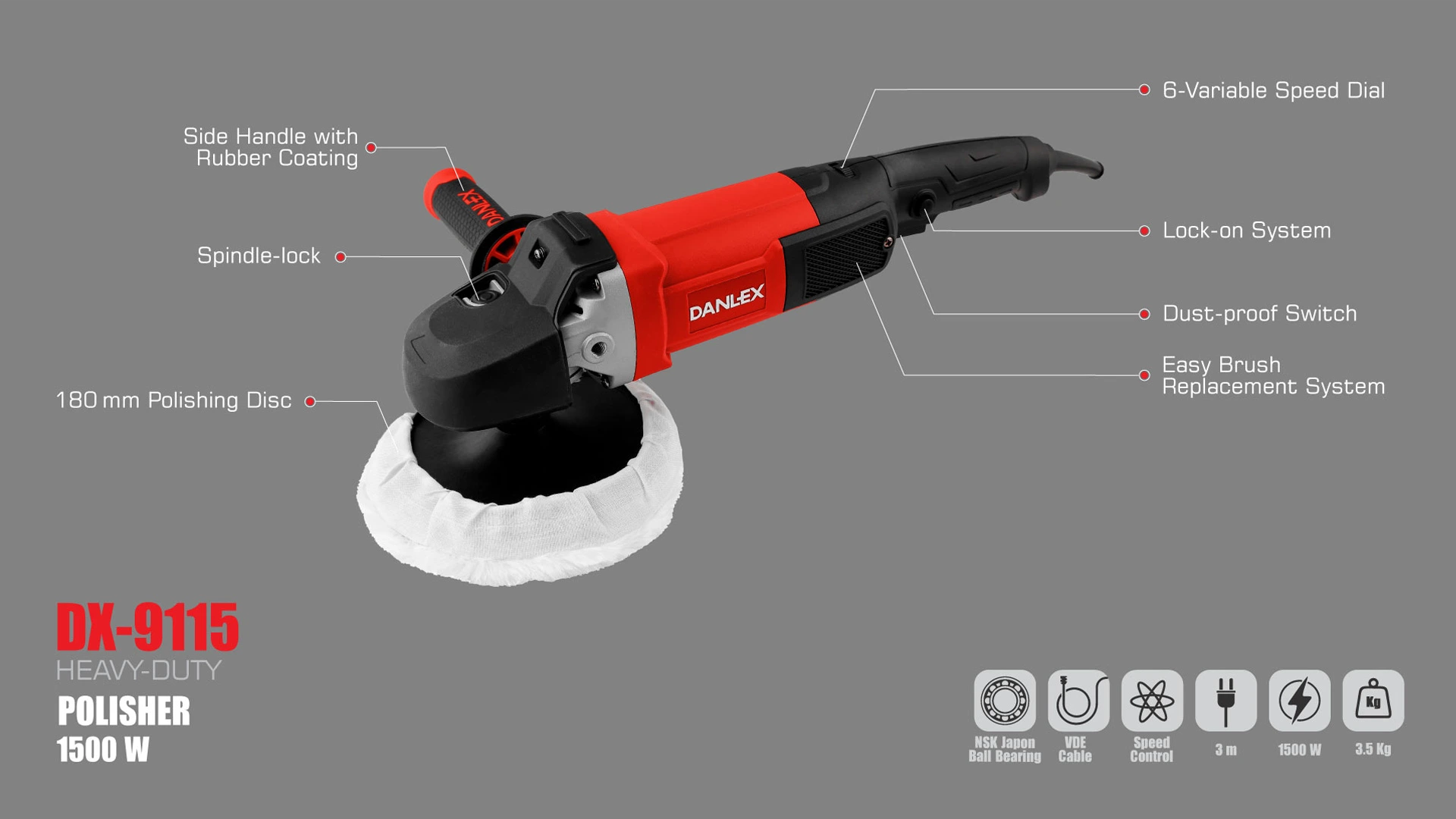 پولیش صنعتی دنلکس 180 میلیمتری 1500 وات مدل DX-9115 بررسی-پولیش-برقی-دنلکس-مدل-DX-9115